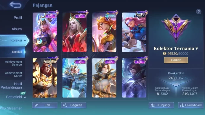 Hero 131|Skin 243|CC Natalia|Lightborn Tigreal|Valentine Claude|Epic Gatotkaca Zilong Moskov Vexana Roger|Saber Johnson|ML311B
