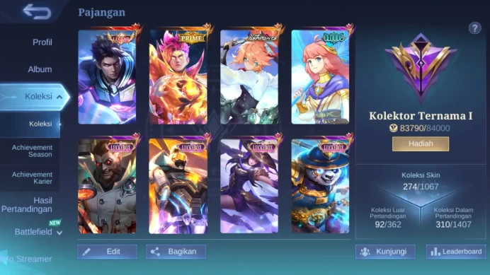 Hero 131|skin 274|Legend Alucard|Aspirants Fanny|Prime Claude|KOF Karina|Luckybox Alice | LB Fanny|Clouds Kagura ML318B