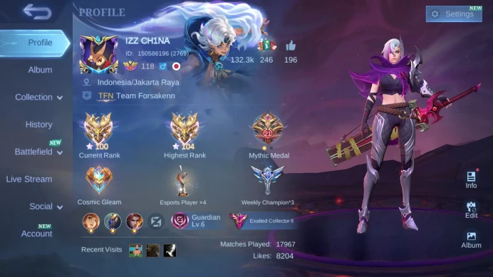 Hero 131|Skin 428||Legend Gusion|Cc Benedetta|Aspirants Ruby+Angela|KOF Aurora |Transfor Roger+Aldous|Panda Thamuz |ML327B