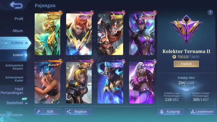 Hero 131 | skin 294 | kof karina | prime granger | luckybox karina+claude|annual hayabusa | cc natalia | zodiac martis ML343B