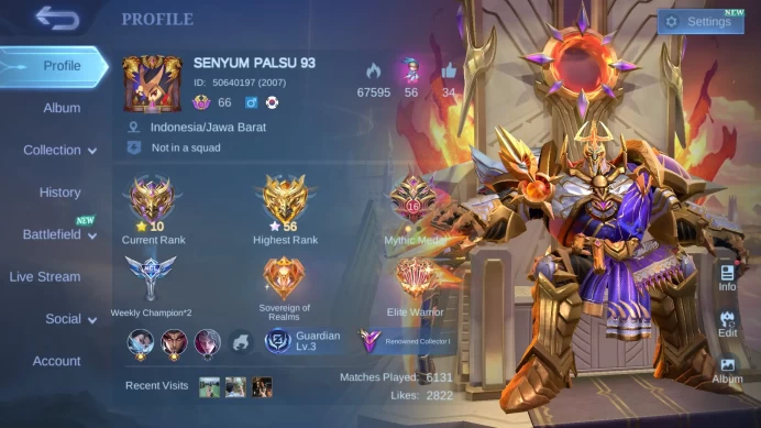Hero 131 | Skin 289 | Legend Johnson|Tf Aldous |Cc Gusion+Valir | Luckybox Moskov +ruby|3 Zodiac|Annual Angela|ML351B