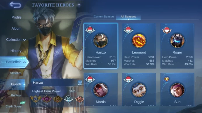 hero 131 | Skin 214| Collector Badang|TF Roger | KOF Karina | Annual Lesley |Valentine Granger | Sparkle Melisa | ML357B