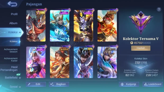Hero 131 | Skin 232 | SA Hayabusa | Epic Nana+YSS+Irithel+Grock+Pharsa | Rising Lolita | DT Kimmy | SS Badang Silver ML366B