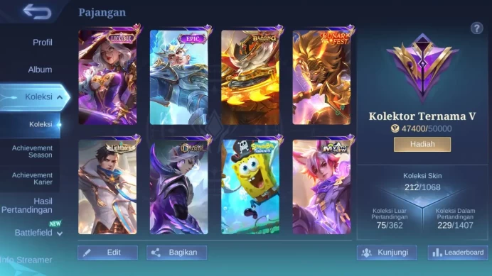 Hero 131 | Skin 212 | LB Alice | CC Natalia | Blazing Franco | Epic Nana+Rafa| Peace Fanny | SB Cyclops | LB Granger ML370B