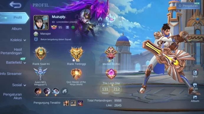 Hero 131 | Skin 212 | LB Alice | CC Natalia | Blazing Franco | Epic Nana+Rafa| Peace Fanny | SB Cyclops | LB Granger ML370B