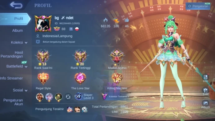 Hero 131 | Skin 219 | KOF Karina | Coll Natalia | Epic Nana+Gatot+Zilong+Rafa+Uranus+YSS | LB Tigreal | DT Lance |ML371B