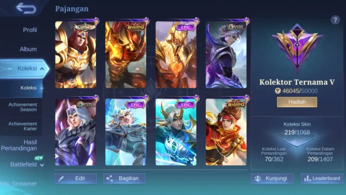 Hero 131 | Skin 219 | KOF Karina | Coll Natalia | Epic Nana+Gatot+Zilong+Rafa+Uranus+YSS | LB Tigreal | DT Lance |ML371B