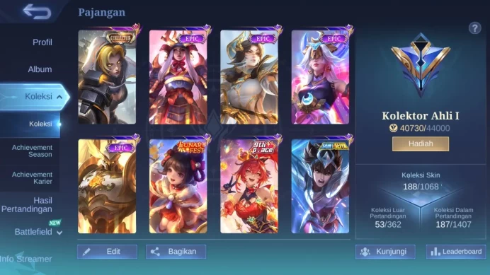 Hero 92 | Skin 188 | CC Natalia | Epic Luo Yi+Pharsa+Uranus+Chang'e | Lunar Chang'e| SS Badang | Create Odette ML372B