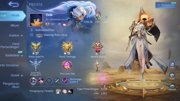 Hero 92 | Skin 188 | CC Natalia | Epic Luo Yi+Pharsa+Uranus+Chang'e | Lunar Chang'e| SS Badang | Create Odette ML372B