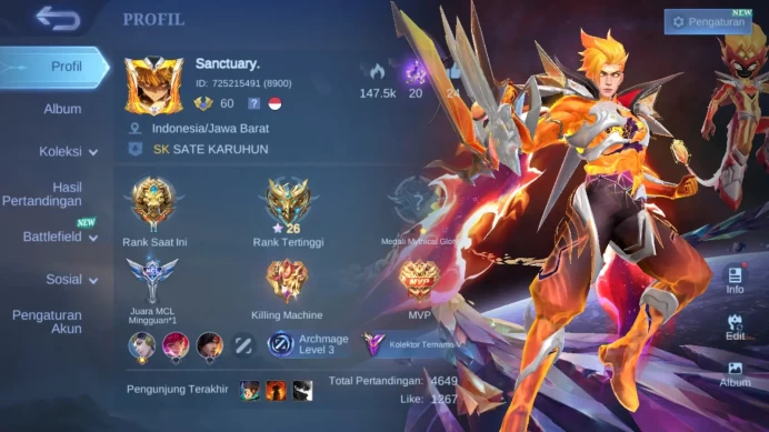 Hero 107|skin 186|kof karina|transformers roger|prime claude|cc natalia|luckybox franco|lunar fest sun|lightborn harith|ML422B