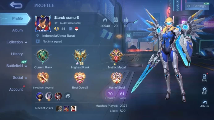 Hero 69 | Skin 61 | Collector Natalia | Saber Saber | Saber Freya | Valentine Claude | Blazing Aldous | DT Valir |ML434B
