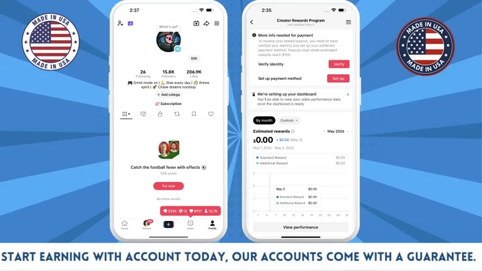 100% Monetized USA Account Creator Rewards Program Active | 15k Real Followers & 206k Likes | Real Screenshots + Full Access + Good Standing