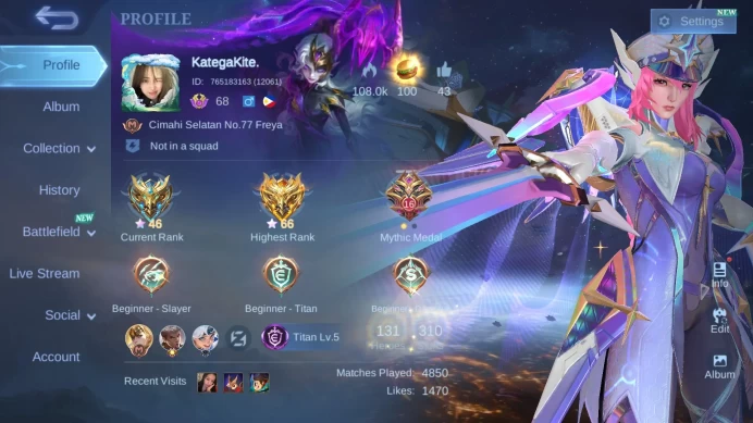 hero 131|Skin 310|Legend Freya|SB Gloo|Cc Badang+Silvana|Aspirants Ruby +Guinevere +Change|Prime Granger|LB Alpha+Freya|ML445B