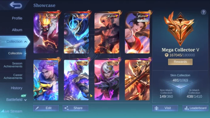 Hero 131|Skin 481|Legend Franco+Gusion|KOF Gusion+Masha+Karina|3 Prime|11.11 Nolan|4 Collector|10Luckybox+Zodiac|ML453B