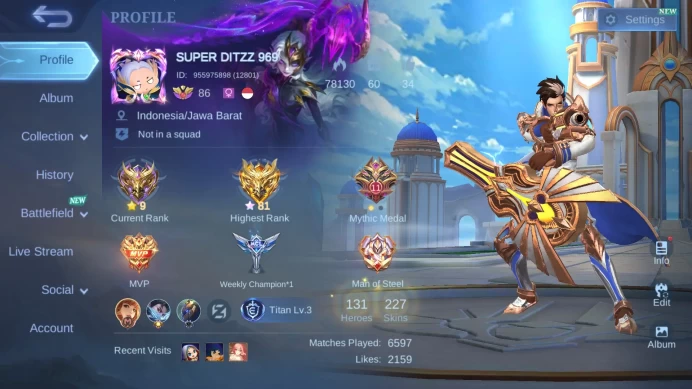 Hero 131|Skin 277|Lightborn Granger|Valentine Claude|Epic Moskov+Irithel+Roger | DragonTamer Ling+Masha+Kimmy+lancelot| ML469B