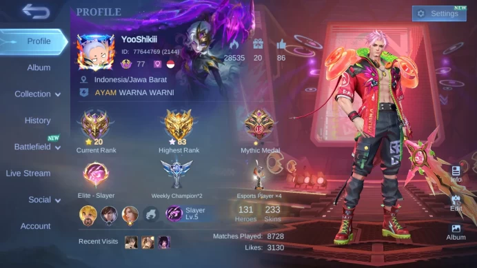 Hero 131 | Skin 233 | Sparkle Fredrinn | Mworld Ling | Lightborn Tigreal | Zodiac Selena | KOf Karina | Valentine Claude |ML470B