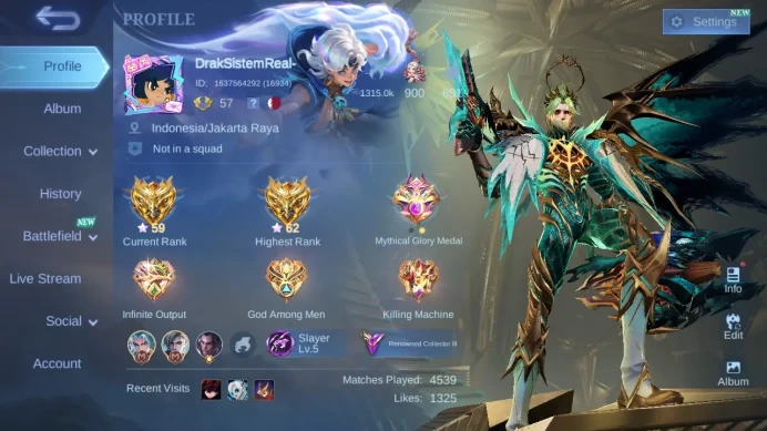 Hero102|skin198|prime granger|jjk yin|kof karina |cc natalia|annual lesley|luckybox alpha | lightborn tigreal | ML474B