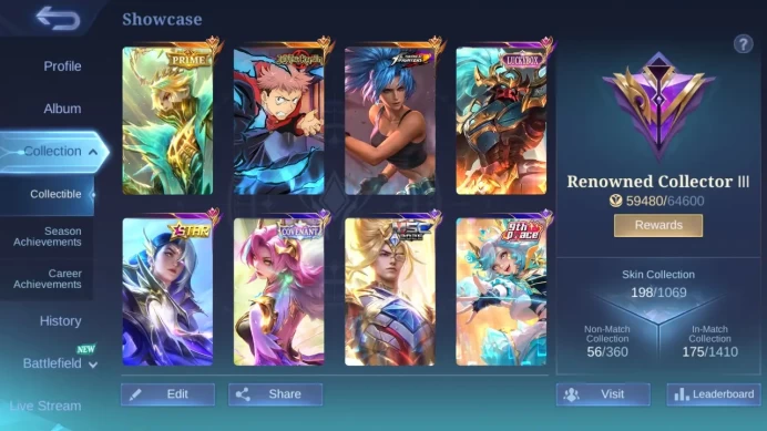 Hero102|skin198|prime granger|jjk yin|kof karina |cc natalia|annual lesley|luckybox alpha | lightborn tigreal | ML474B