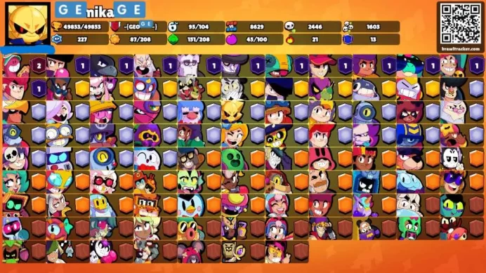 49K Trophies LVL148 | 95/101 Brawlers | 30 Max Brawlers - 23 Hypercharges | 166 Skins | 505 Pins | 332 Icons | Legendary, Rank 35, Max Power  