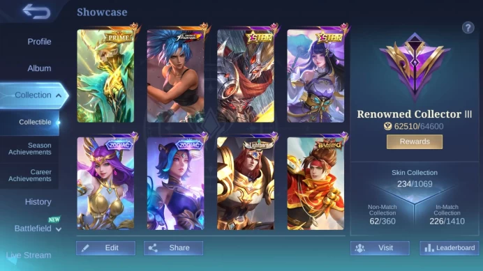 Hero 97 | Skin 234 | Prime Granger | Kof Karina | Star Annual Hayabusa | Star Annual Kagura | Zodiac Odette+Lunox ML498B