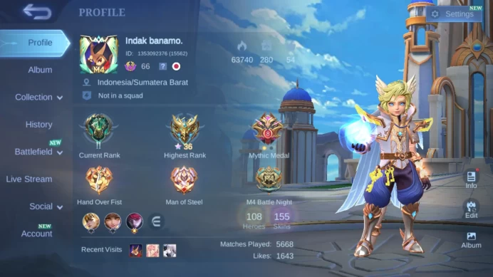 Hero 108 | Skin 155  | Lightborn Harith | Lightborn Tigreal | Epic Freya | Epic Roger (Limit) | Epic Uranus | ML504B