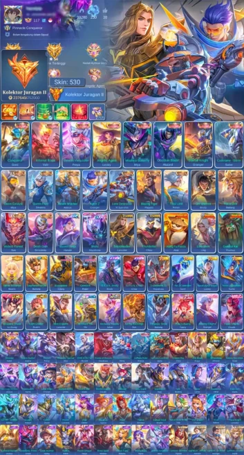 ML33//Epic Level 117 131 Heroes 530 Skins 8 Legendary Hiro Lance Chou 11 Collector Kung Fu Lin Thamuz Akai 11 11 Hayabusa