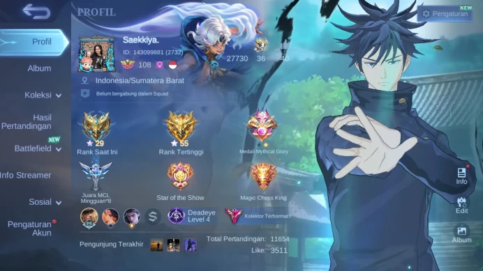 Hero 131|Skin 484|Legend Saber+Gusion|KOFChou+Aurora|TF John+Roger+XB|JJK Julian|Cc Natan+Wanwan | Full Zodiac ML520B