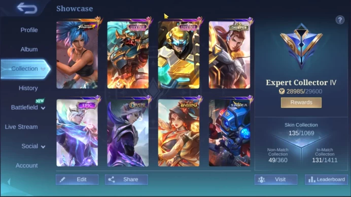Hero 109 | Skin 135 | Emblem All Max | KOF Karina | LuckyBox Alpha | LuckyBox Johnson | BREN Lancelot |ML530B