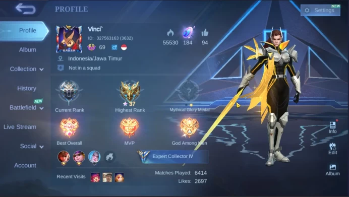 Hero 109 | Skin 135 | Emblem All Max | KOF Karina | LuckyBox Alpha | LuckyBox Johnson | BREN Lancelot |ML530B