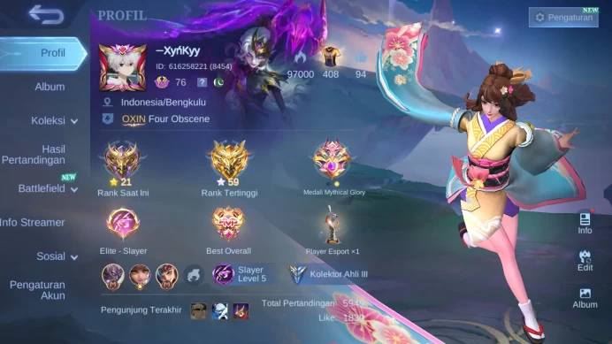 Hero 119 | Skin 182 | Ex Glory 59 | Spongebob Cyclops | Lightborn Alucard | Anniv Akai | Myth2024 Clint | ML545B