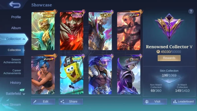Hero 131 | skin 198 | kof karina | kof gusion | prime granger | luckybox zhasklightborn tigreal | dragon tamer ling |ML553B