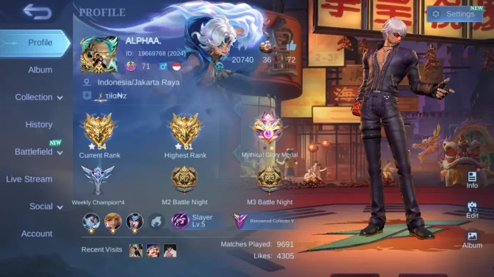 Hero 131 | skin 198 | kof karina | kof gusion | prime granger | luckybox zhasklightborn tigreal | dragon tamer ling |ML553B