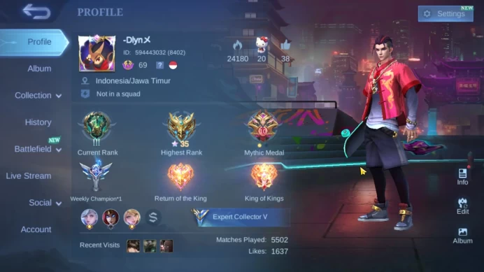 Hero 109 | Skin 123| KOF Karina |Stun Chou | Epic Moskov | Epic Lunox | Skin Special Sama Starlight Lumayan Banyak |ML560B
