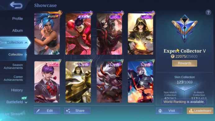 Hero 109 | Skin 123| KOF Karina |Stun Chou | Epic Moskov | Epic Lunox | Skin Special Sama Starlight Lumayan Banyak |ML560B