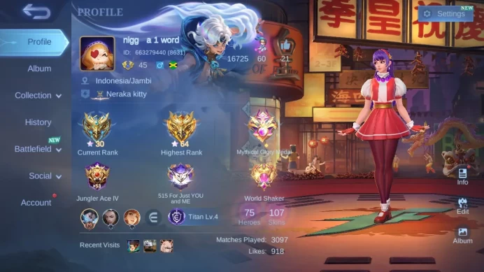 Hero 75 | skin 107 | kof karina | kof guinevere | epic gatotkaca | spongebob cyclops ,epic lunox | ML569B