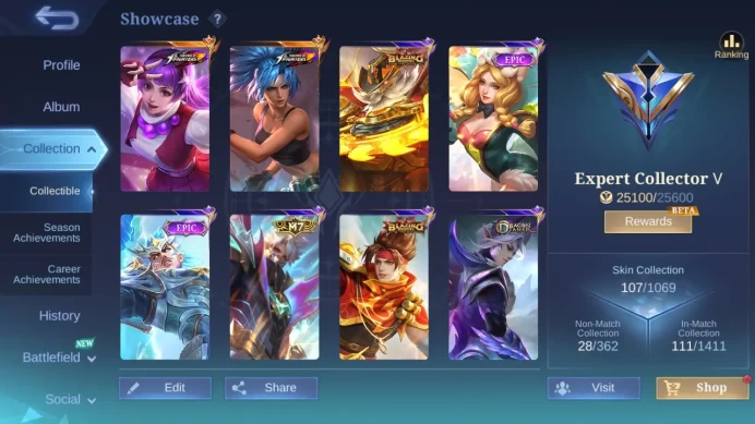 Hero 75 | skin 107 | kof karina | kof guinevere | epic gatotkaca | spongebob cyclops ,epic lunox | ML569B