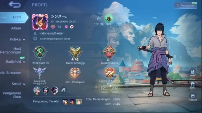 Hero 121 Skin 232 | Naruto Suyou, Collector Yu Zhong+Valir+Natalia, KOF Karina, Annual Hayabusa, Zodiac Aurora and ML578B