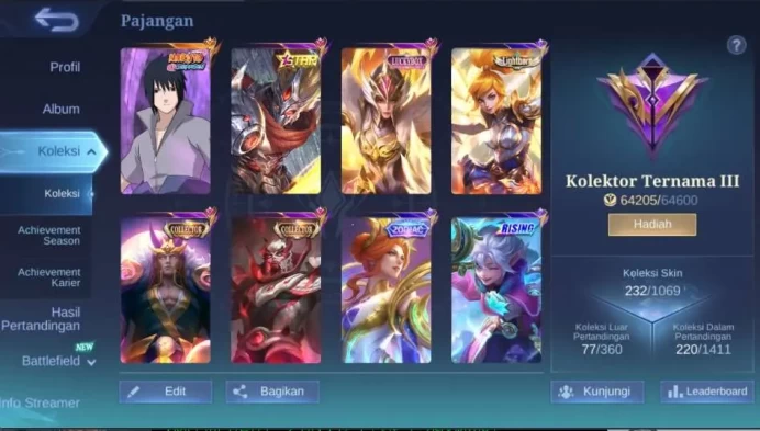Hero 121 Skin 232 | Naruto Suyou, Collector Yu Zhong+Valir+Natalia, KOF Karina, Annual Hayabusa, Zodiac Aurora and ML578B