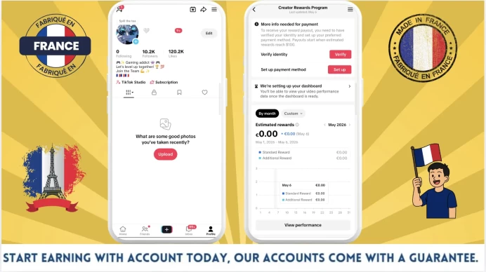 France Monetized Creator Rewards Program Account | 10k Real Followers & 120k Likes | Real screenshots + Full Access + Account in Good Standing