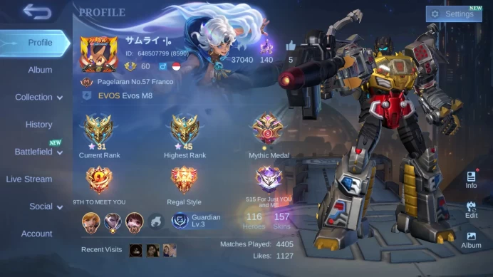 Hero 116|Skin 157|Transformers Roger|MSC Claude|Dtamer Estes|Saber Saber|Venom Hanabi|Epic Gord Grock ML613B