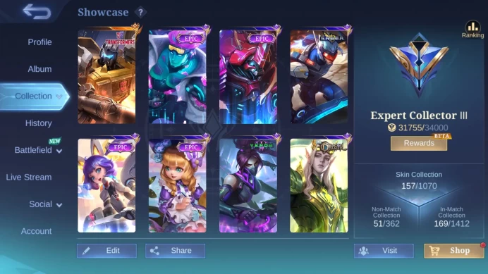 Hero 116|Skin 157|Transformers Roger|MSC Claude|Dtamer Estes|Saber Saber|Venom Hanabi|Epic Gord Grock ML613B