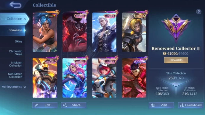 Hero 131|Skin 259|Luckybox Hayabusa Alucard Gatotkaca Odette Kimmy|STUN Chou|Zodiac Martis Aurora|Seiya Badang Silver ML614B