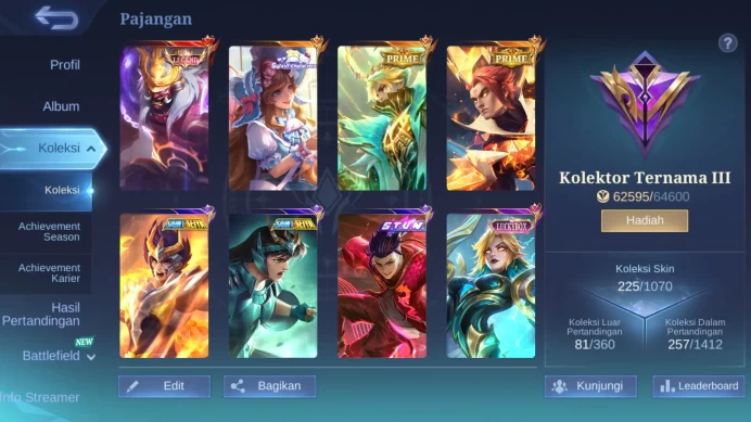 Hero 107|Skin 225|Legend Franco|Prime Granger Yu Zhong|Sanrio Floryn|Seiya Valir|STUN Chou|Luckybox Eudora|Zodiac Martis ML620B