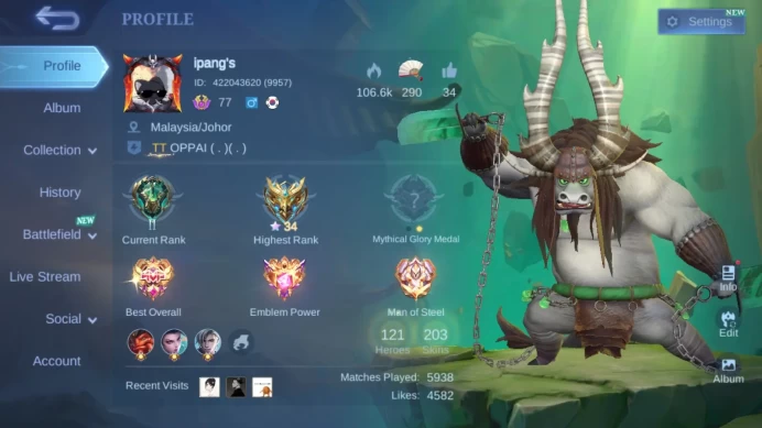 Hero 121|Skin 203|Panda Thamuz|CC Natalia|Peace Fanny|Dino Jawhead|Meow Lesley|Seiya Badang|Lightborn Alucard Granger ML626B