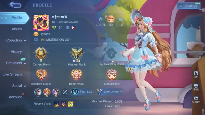Hero 58|Skin 107|Sanrio Floryn|Seiya Badang|Dtamer Kimmy|Lightborn Harith|Blazing Esme Claude Franco Layla|Venom Hanabi ML633B
