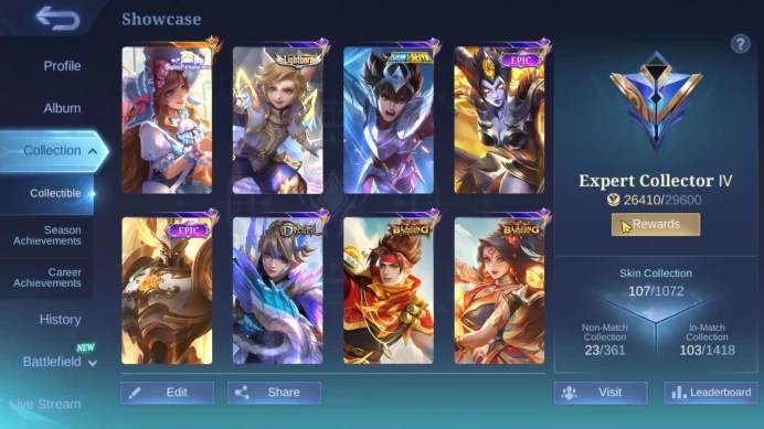 Hero 58|Skin 107|Sanrio Floryn|Seiya Badang|Dtamer Kimmy|Lightborn Harith|Blazing Esme Claude Franco Layla|Venom Hanabi ML633B
