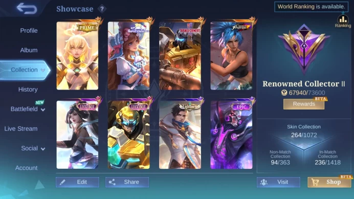 Hero 123|Skin 264|Prime Beatrix|Sanrio Floryn|KOF Karina|Luckybox Guinevere Johnson|Epic Roger|Lightborn Granger Harith ML634B