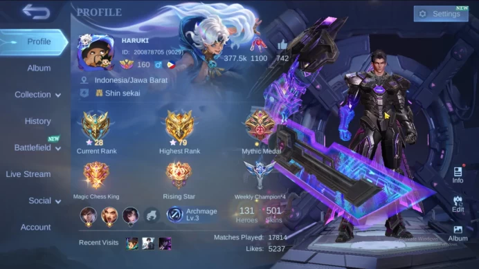 Hero 131|Skin 501|Legend Alucard|AOT Yin|KOF Masha|Prime Yu Zhong Beatrix|Allstar Hanabi|Sanrio Chang'e|CC Badang ML639B