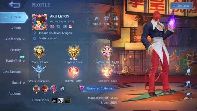 Hero 131|Skin 271|Legend Saber Valir|KOF Chou Karina|Transformers Roger|CC Luo Yi|Luckybox Saber Lesley Irithel Kagura ML640B