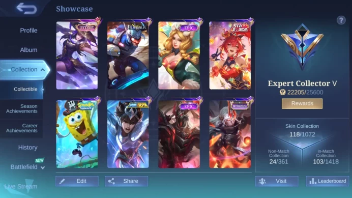 Hero 91|Skin 118|Luckybox Fanny|Spongebob Cyclops|Saint Seiya Badang|Saber Saber|Epic Moskov Rafaela ML647B